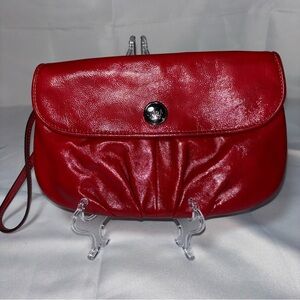COACH Red Elegant Patent Leather Flap Clutch Wristlet